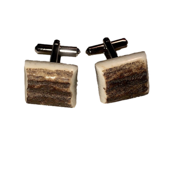 VTG Real Antler Cufflinks Silver Tone Costume Rounded Square Shape .5” x .6” - Picture 1 of 4